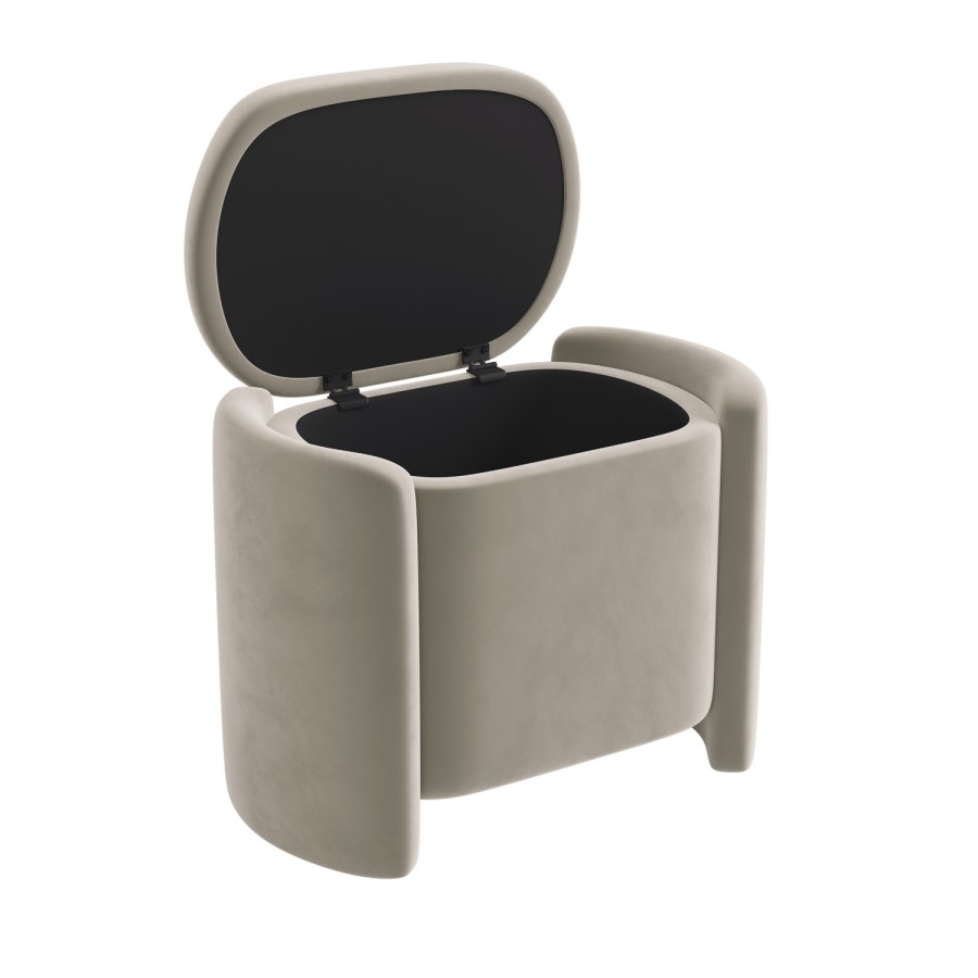 Beige Velvet Wrap Around Ottoman Stool - Taryn