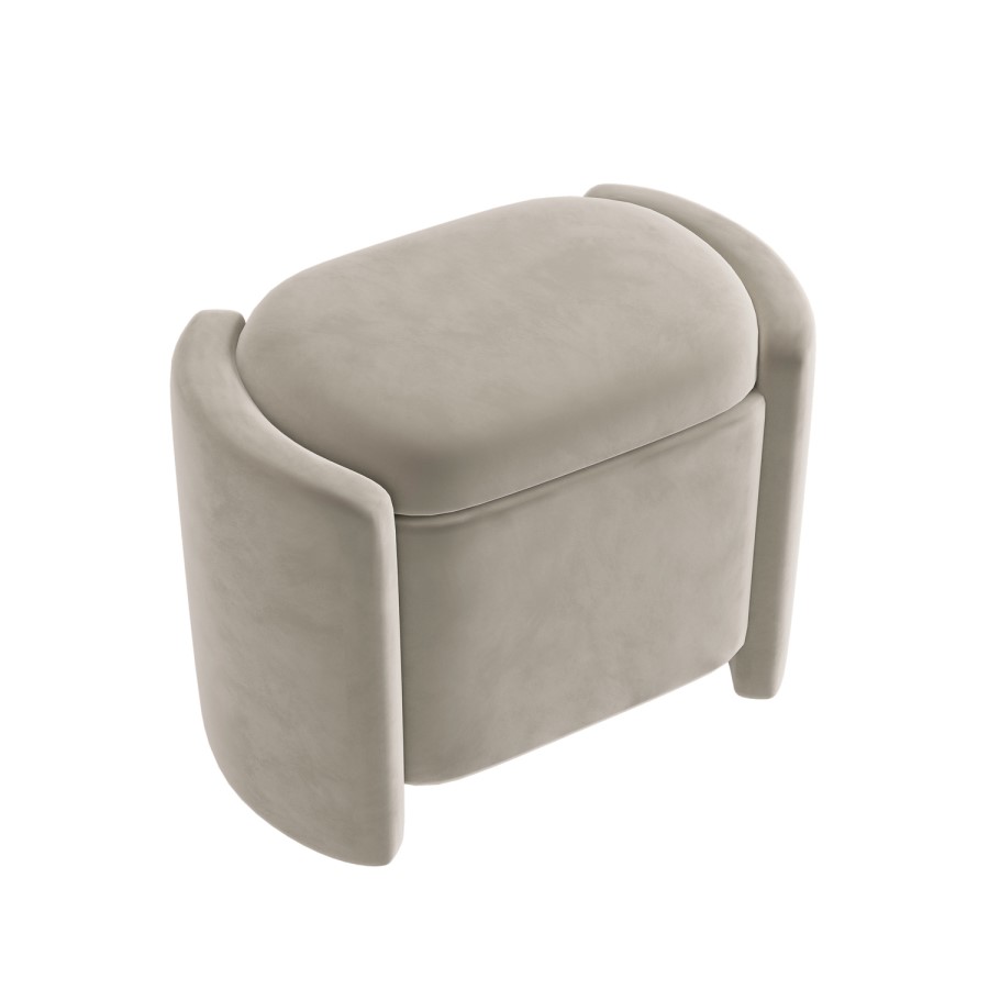Beige Velvet Wrap Around Ottoman Stool - Taryn
