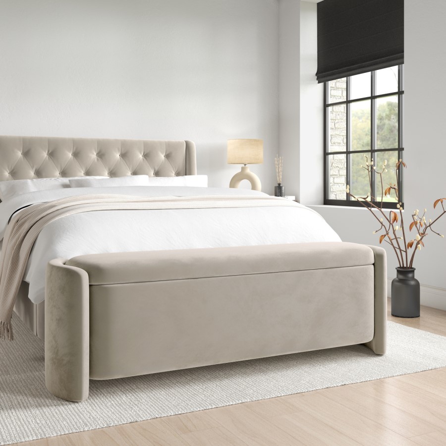 Beige Velvet Wrap Around Ottoman Blanket Box - Taryn