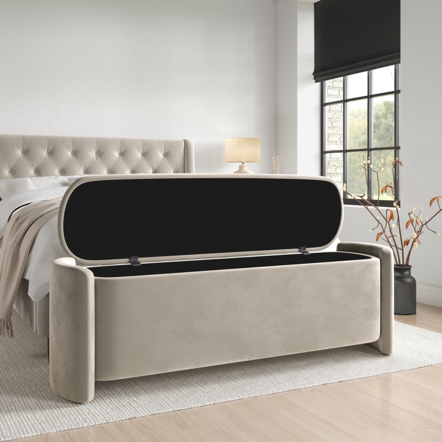Beige Velvet Ottoman Storage Blanket Box - Taryn