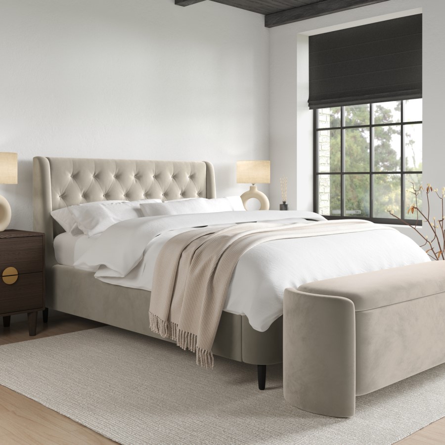 Beige Velvet Wrap Around Ottoman Blanket Box - Taryn