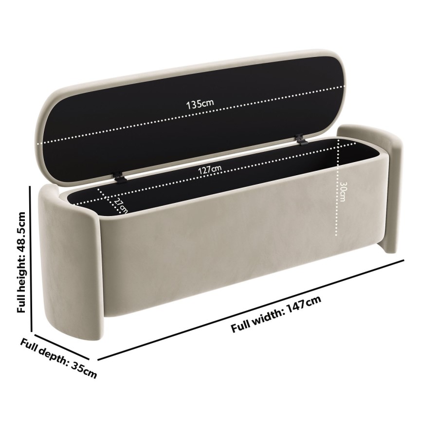 Beige Velvet Ottoman Storage Blanket Box - Taryn