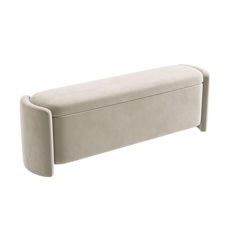 Beige Velvet Ottoman Storage Blanket Box - Taryn