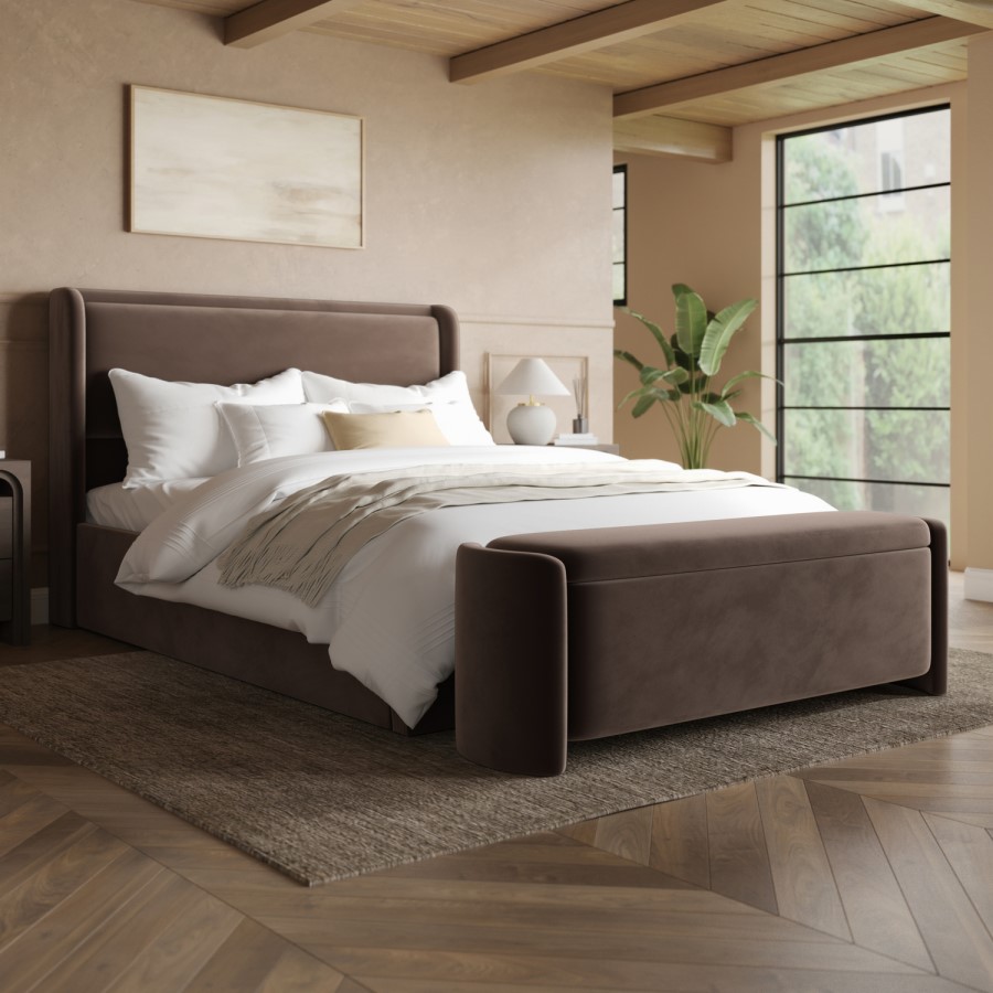 Brown Velvet Ottoman Storage Blanket Box - Taryn