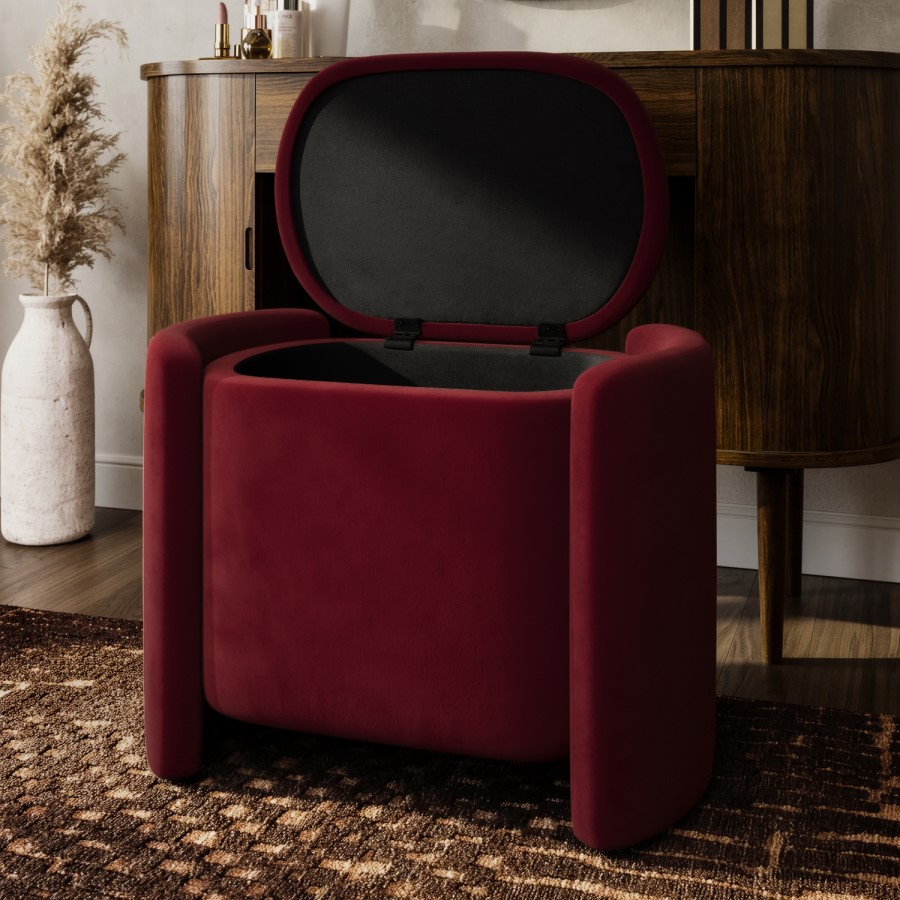 Burgundy Velvet Wrap Around Ottoman Stool - TARYN