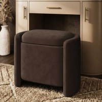 Brown Velvet Wrap Around Ottoman Stool - Taryn
