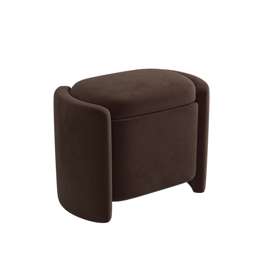 Brown Velvet Wrap Around Ottoman Stool - Taryn