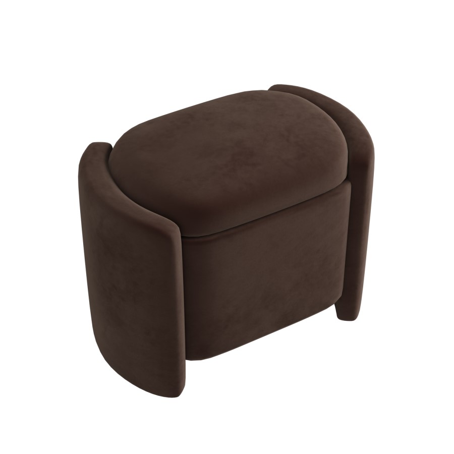 Brown Velvet Wrap Around Ottoman Stool - Taryn