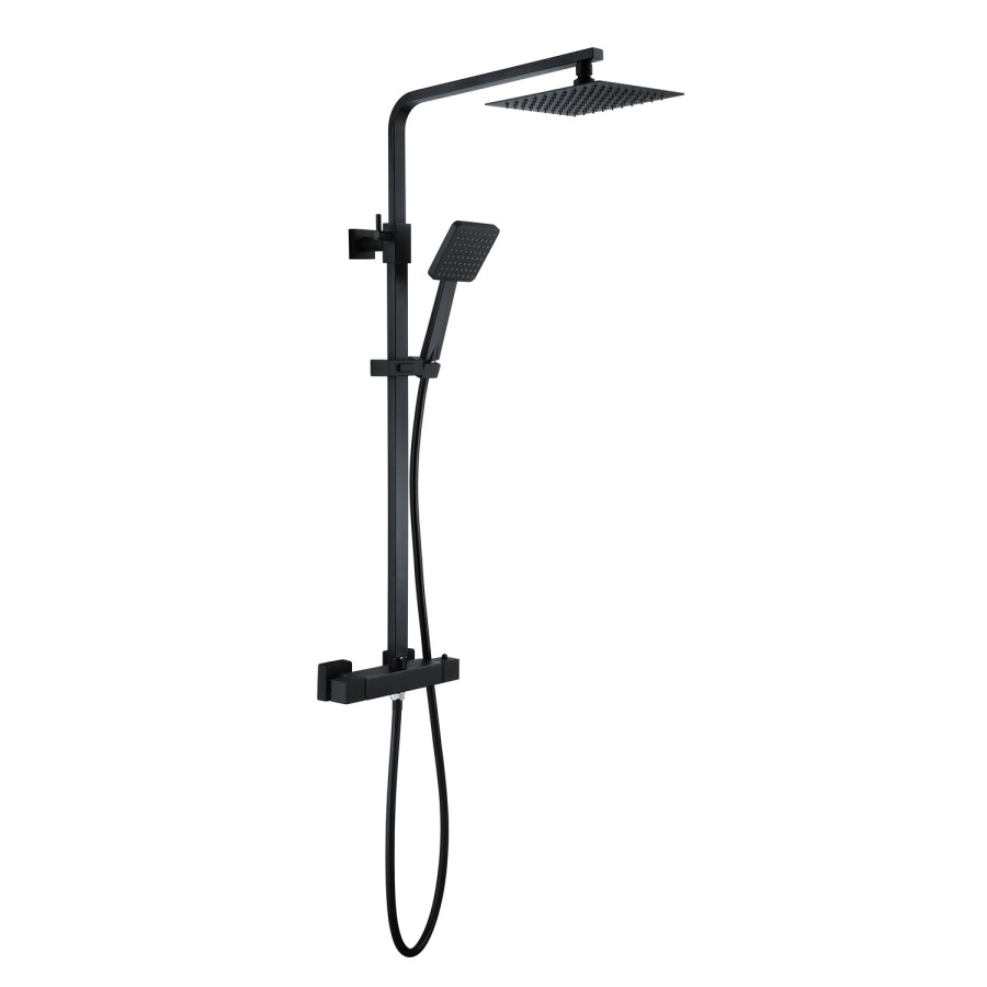 Black Square Thermostatic Mixer Shower Set with Exposed Valve - Zana