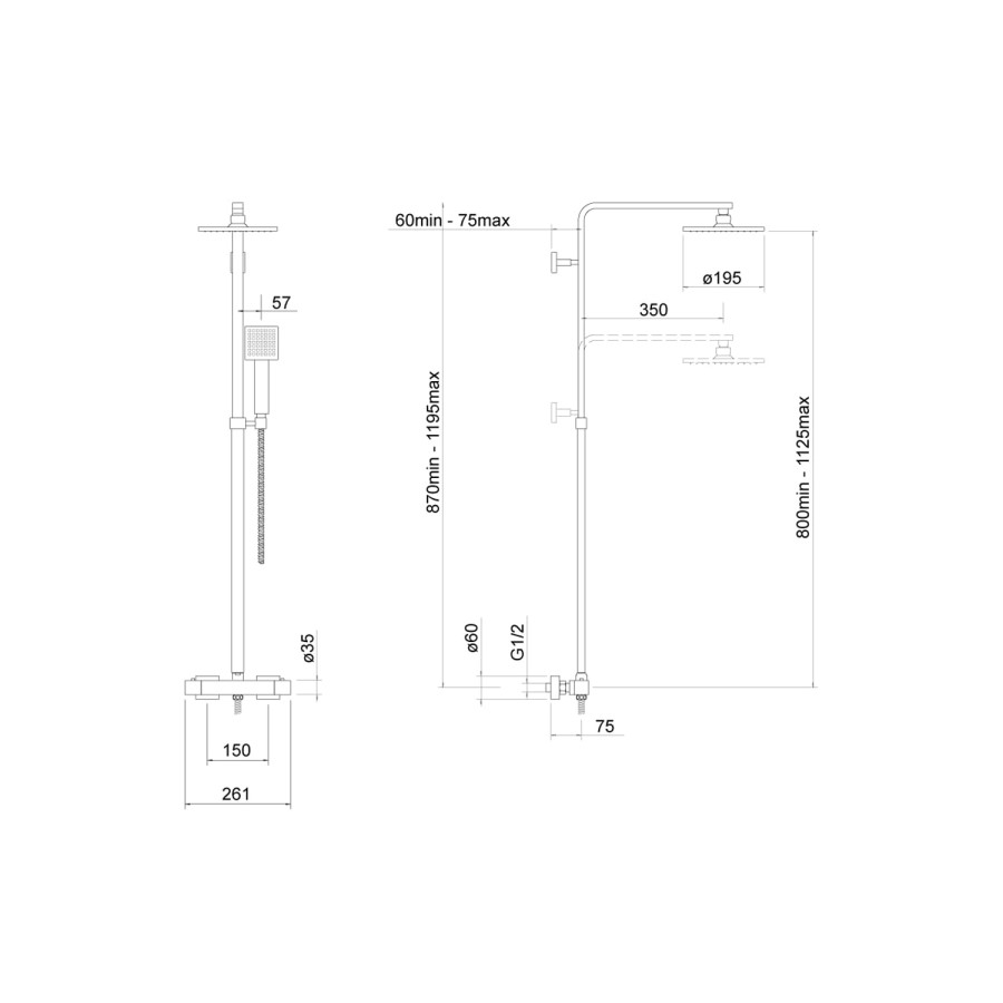Black Thermostatic Mixer Shower with Square Overhead & Handset - Zana