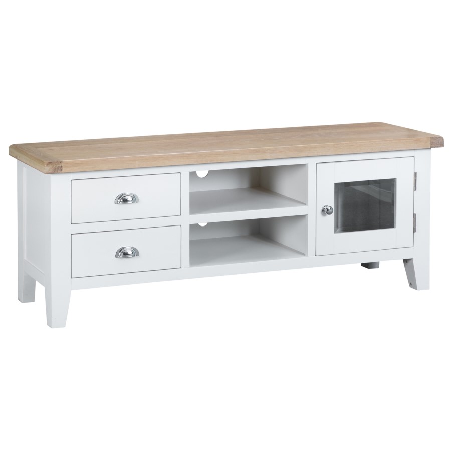 Grasmere Large White TV Unit with Oak Top - TV's up to 65"