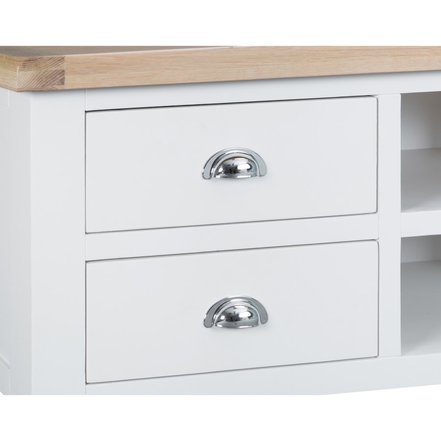 Grasmere Large White TV Unit with Oak Top - TV's up to 65"