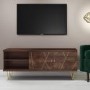 Dark Wood TV Unit with Brass Inlay & Storage - Tia