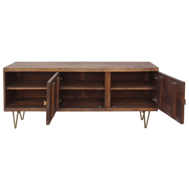 Dark Wood TV Unit with Brass Inlay & Storage - Tia