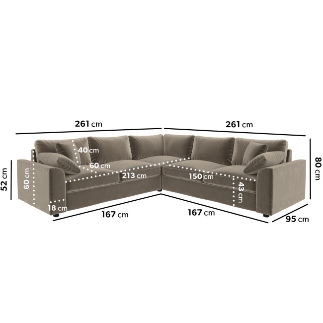 Large Mink Sustainable Velvet 5 Seater Corner Sofa - Tatum