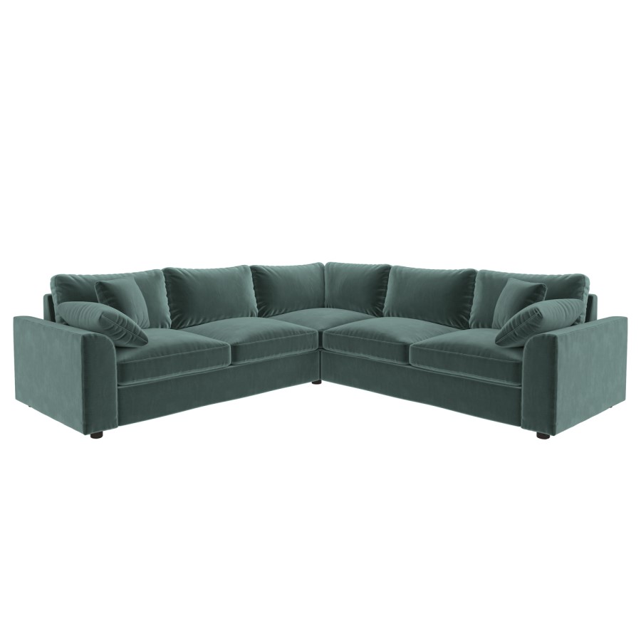 Large Blue Sustainable Velvet 5 Seater Corner Sofa - Tatum