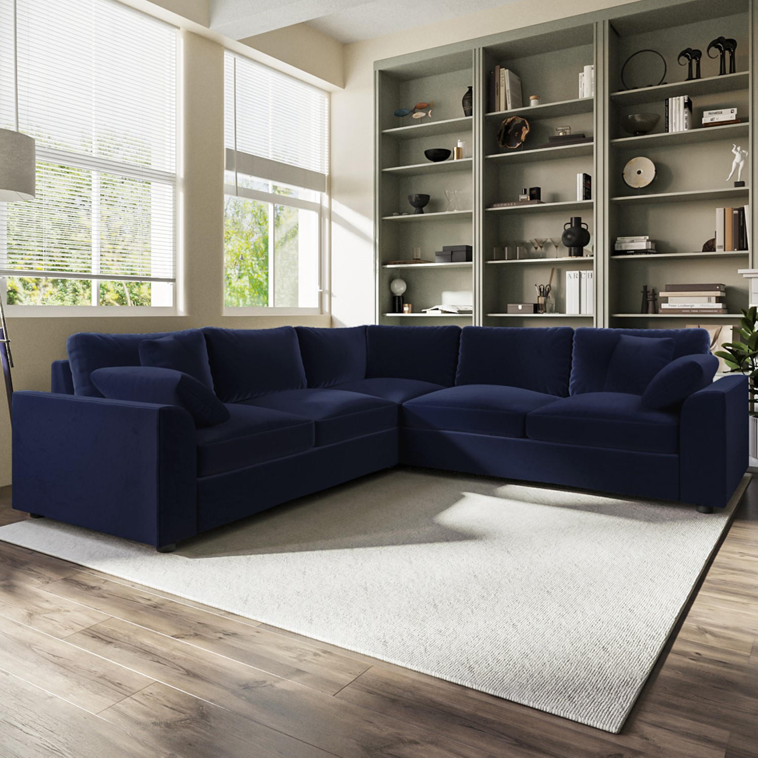 Photo of Large navy sustainable velvet corner sofa - seats 5 - tatum