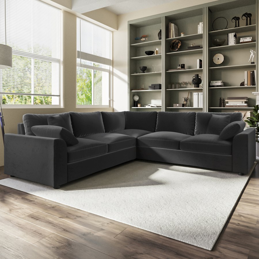 GRADE A1 - 5 Seater Corner Sofa in Charcoal Sustainable Velvet Fabric - Tatum