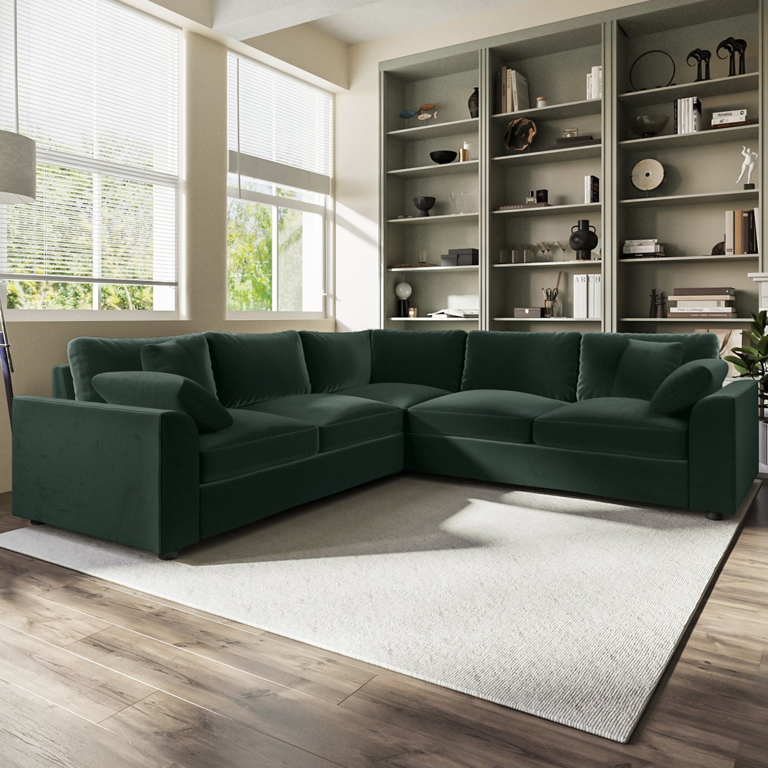 Large Green Sustainable Velvet 5 Seater Corner Sofa - Tatum - Furniture123