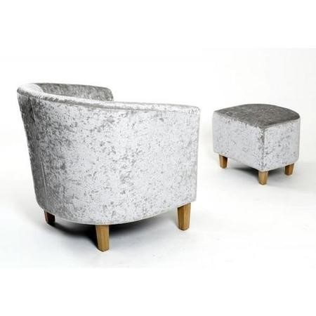Silver Crushed Velvet Tub Chair and Footstool Set Furniture123