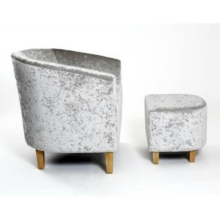 Silver Crushed Velvet Tub Chair and Footstool Set