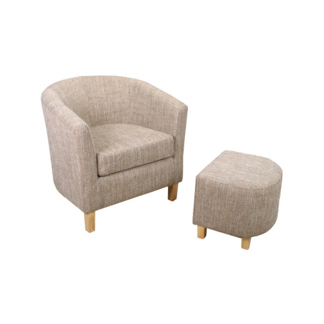 Tweed BeigeTub Chair & Footstool Set