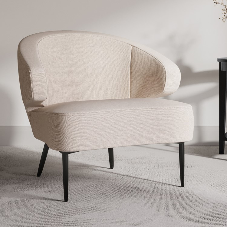 ONLY OPENED - Beige Fabric Armchair with Black Metal Legs - Tyler