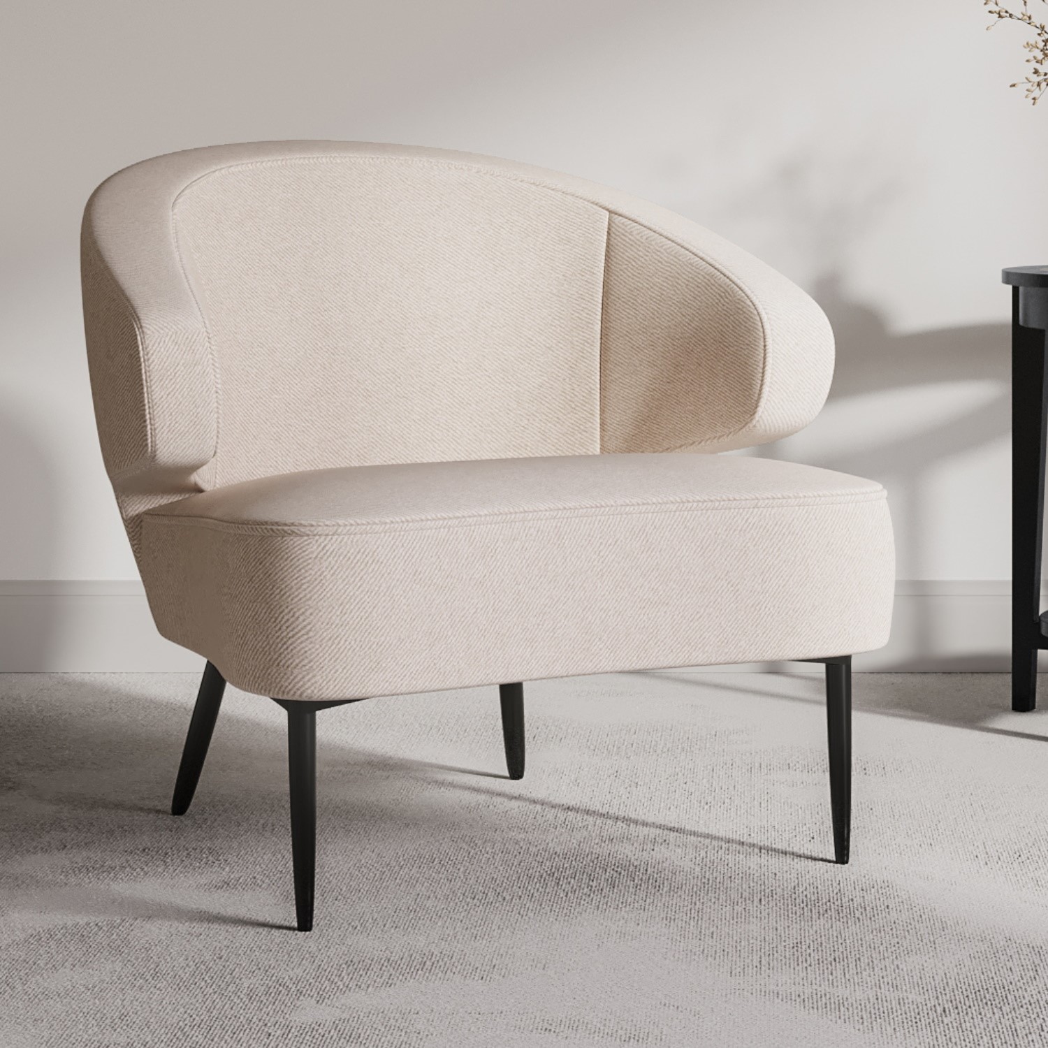 Read more about Beige fabric armchair with black metal legs tyler