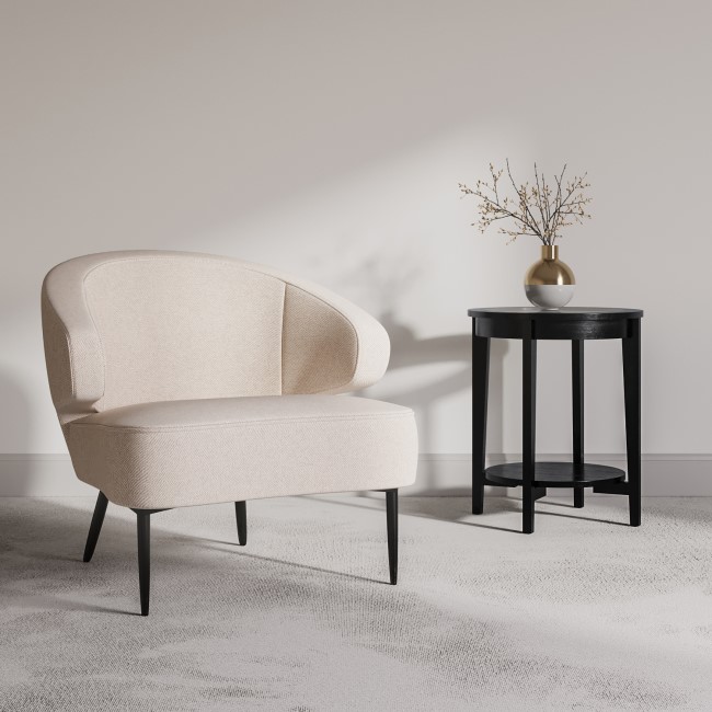 Beige Fabric Accent Chair with Black Metal Legs - Tyler