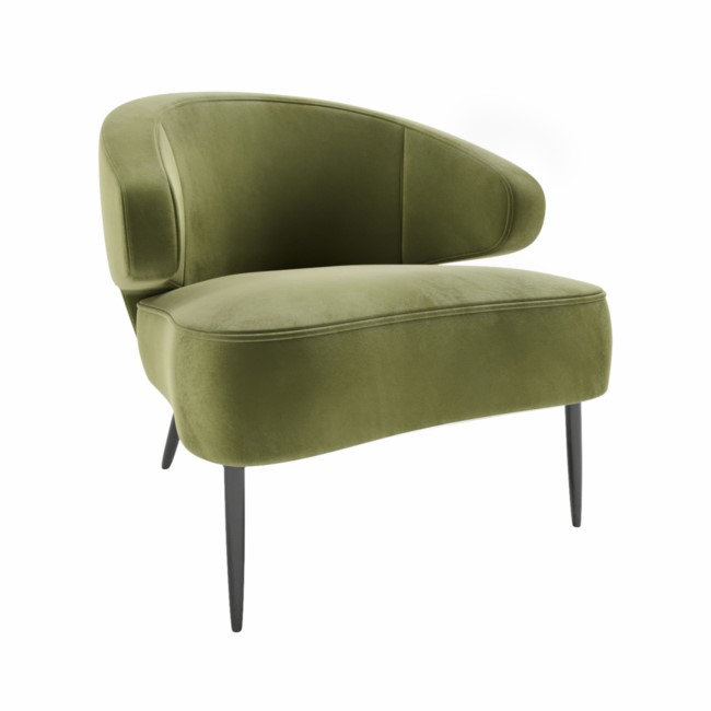 Olive Velvet Accent Chair with Black Metal Legs - Tyler