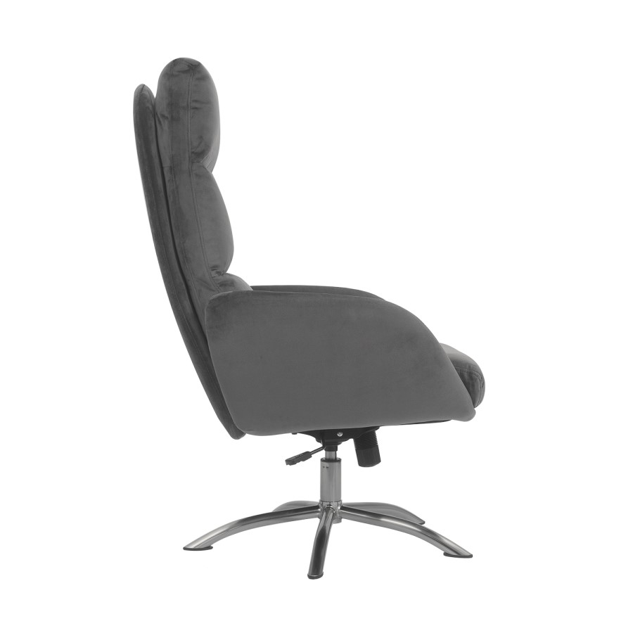 GRADE A1 - Dark Grey Velvet Swivel Recliner Chair with Footstool - Tyra