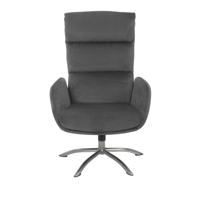 Grey Velvet Swivel Lounge Chair with Footstool - Tyra