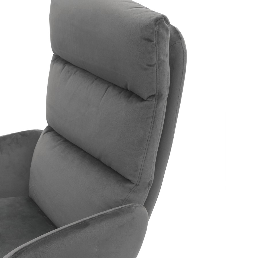 GRADE A1 - Dark Grey Velvet Swivel Recliner Chair with Footstool - Tyra