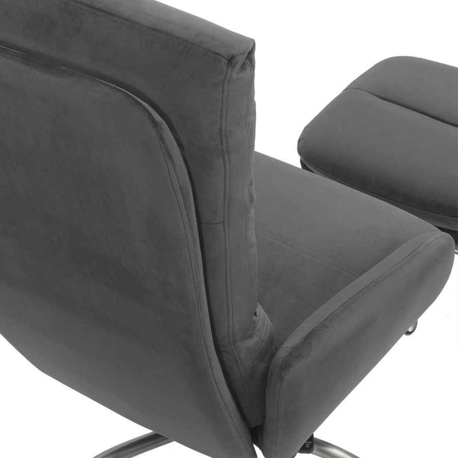 GRADE A1 - Dark Grey Velvet Swivel Recliner Chair with Footstool - Tyra