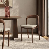 Set of 2 Beige Upholstered Dining Chairs with Walnut Solid Wood Frame - Uma