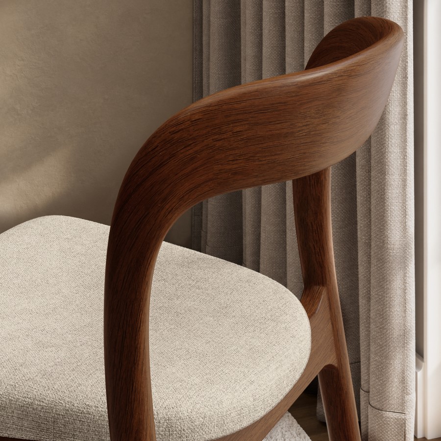 Set of 2 Beige Upholstered Dining Chairs with Walnut Solid Wood Frame - Uma
