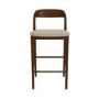 Beige Upholstered Kitchen Stool with Walnut Solid Wood Frame - Uma
