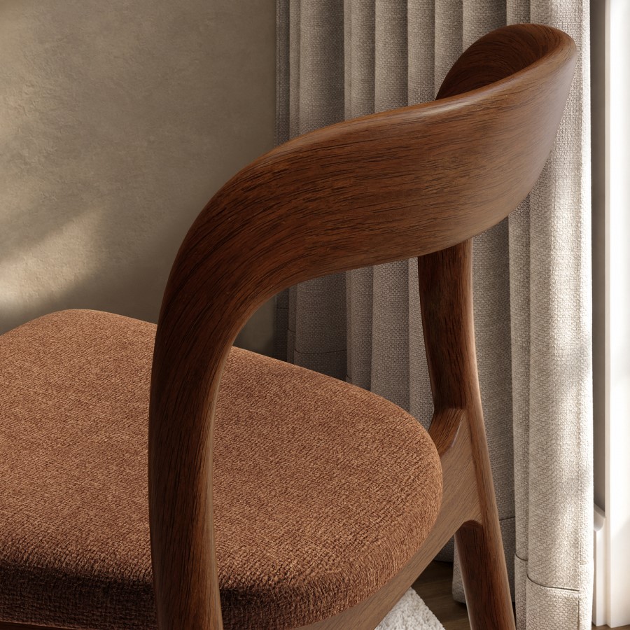 Set of 2 Rust Upholstered Dining Chairs with Walnut Solid Wood Frame - Uma