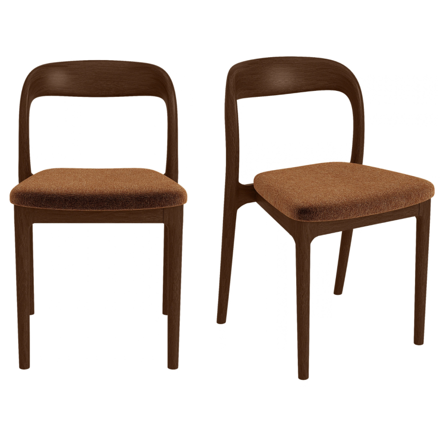 Set of 2 Rust Upholstered Dining Chairs with Walnut Solid Wood Frame - Uma