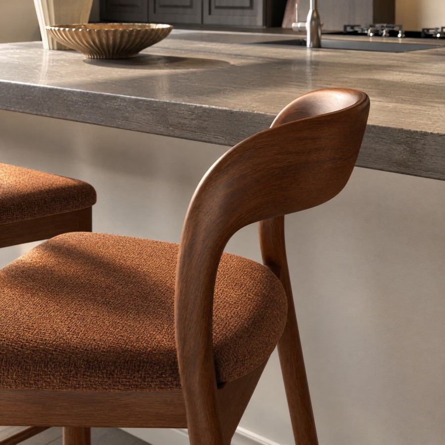 Rust Upholstered Kitchen Stool with Walnut Solid Wood Frame - Uma