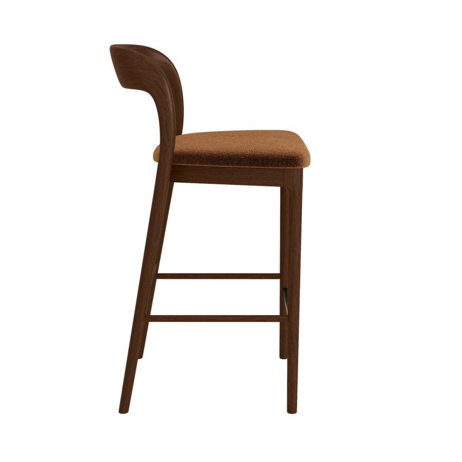 Rust Upholstered Kitchen Stool with Walnut Solid Wood Frame - Uma