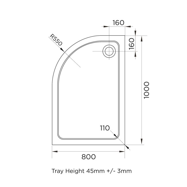 1000x800mm White Acrylic Capped Stone Resin Left Hand Offset Quadrant Shower Tray - Pearl