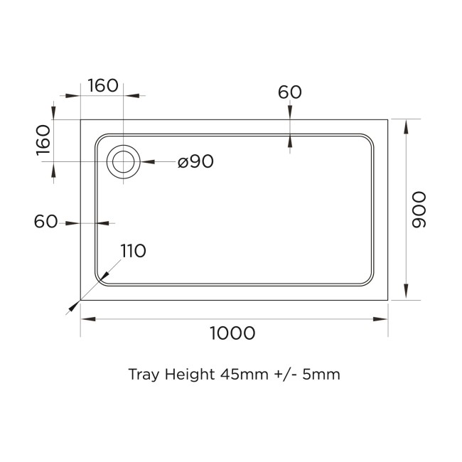 1000x900mm White Acrylic Capped Stone Resin Rectangular Shower Tray - Pearl