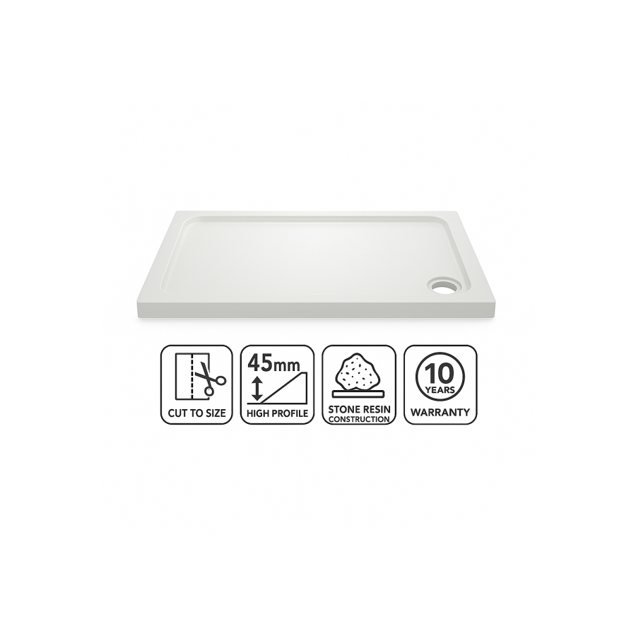 1100x800mm Rectangular 45mm White Stone Resin Shower Tray – Pearl