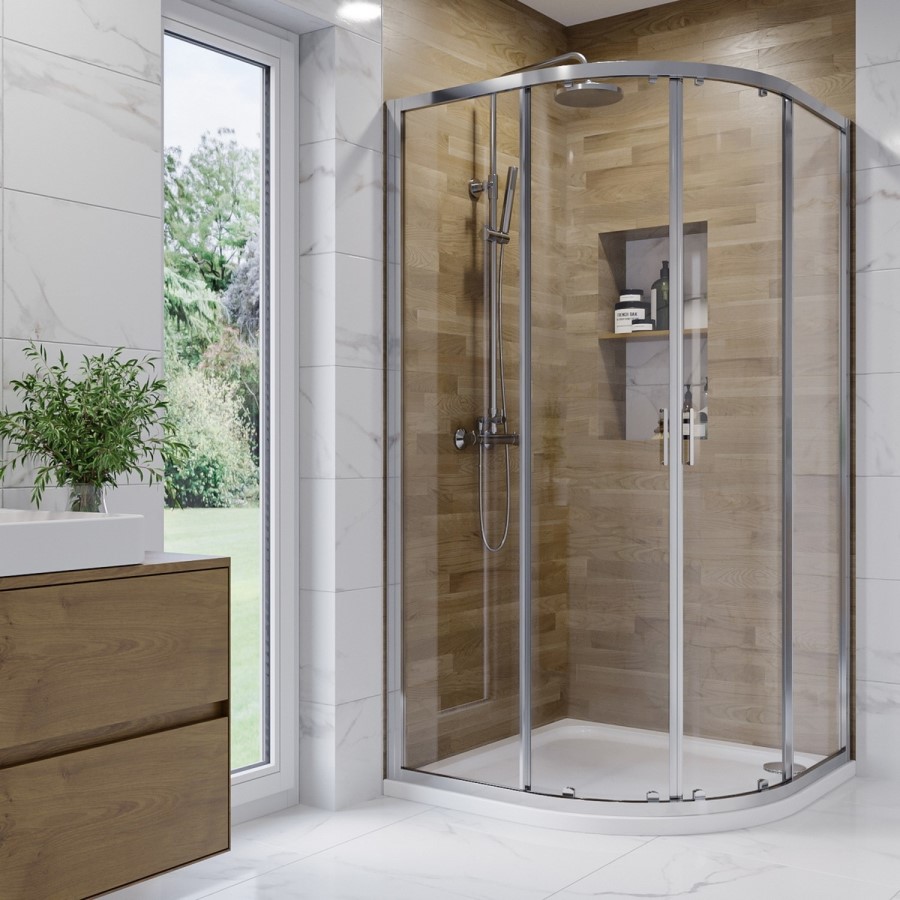 1200x800mm Right Hand Offset Quadrant Shower Tray - White Acrylic Stone Resin - Pearl