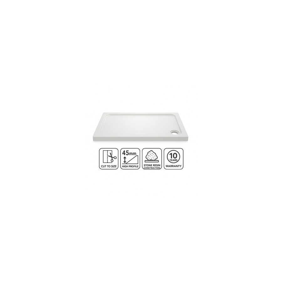 1700x700mm Rectangular Shower Tray - White Stone Resin - Pearl