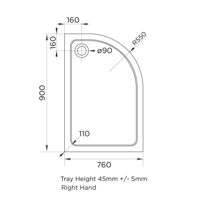 900x760mm White Acrylic Capped Stone Resin Right Hand Offset Quadrant Shower Tray - Pearl