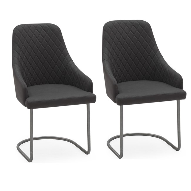 Urbino Pair of Grey Quilted Dining Chairs with Steel Frame