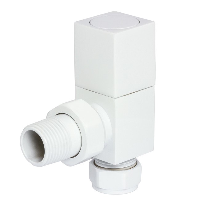 Square Angled Radiator Valves White- For Pipework Which Comes From The Wall