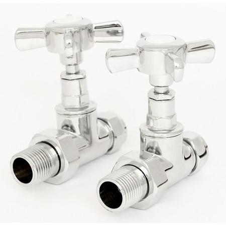 GRADE A1 - Period Cross Head Straight Radiator Valves Chrome